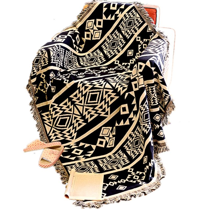 Blue and White Boho Rug Synthetics Geometrical Print Carpet Tassel-Trimmed Rug for Dining Room