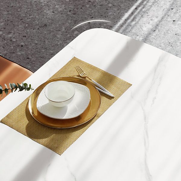 Contemporary Rectangular White Stone Dining Table with 4 Wooden Foot