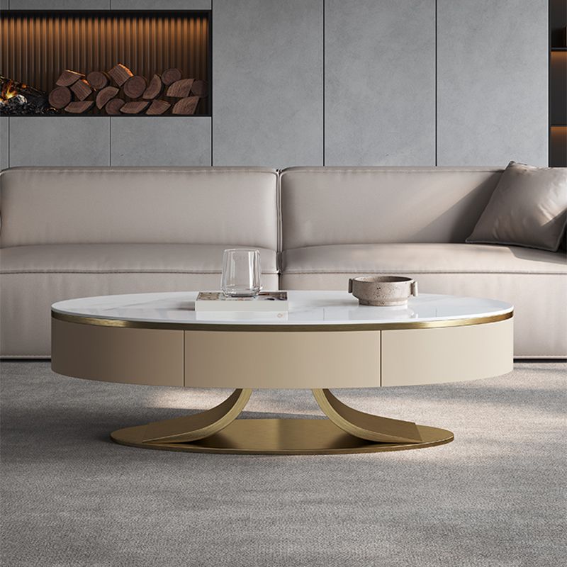 Glam Oval Coffee Table Abstract Slate Top Coffee Cocktail Table