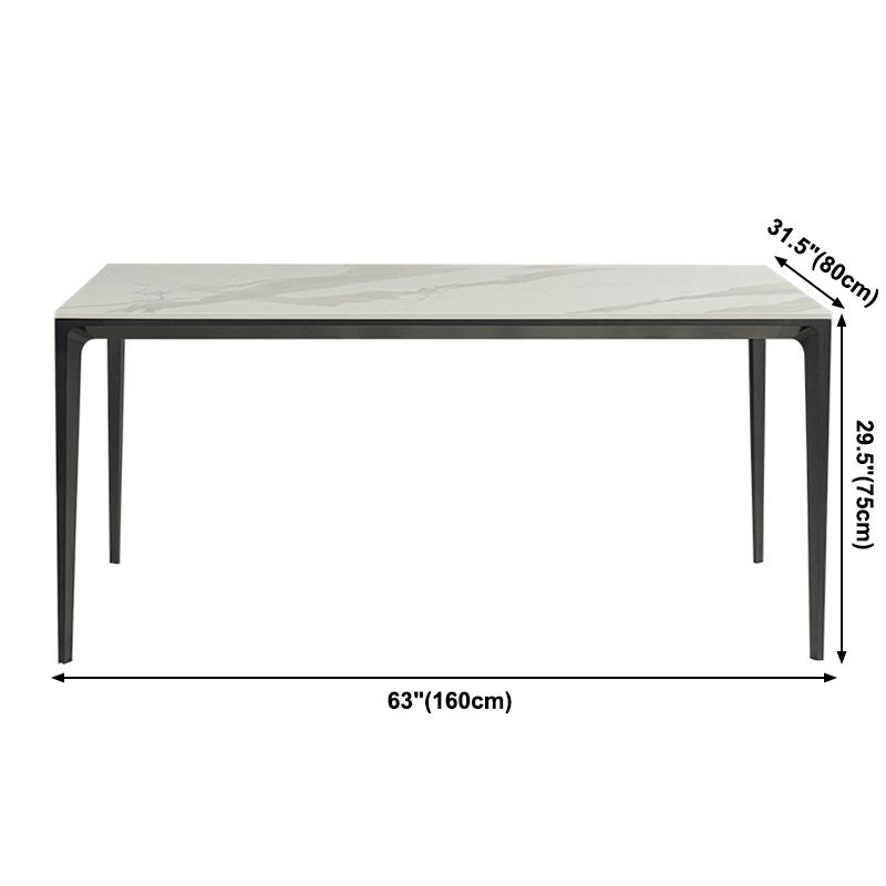 Modern Style Sintered Stone Dining Table White Rectangle Table with 4 Legs for Kitchen