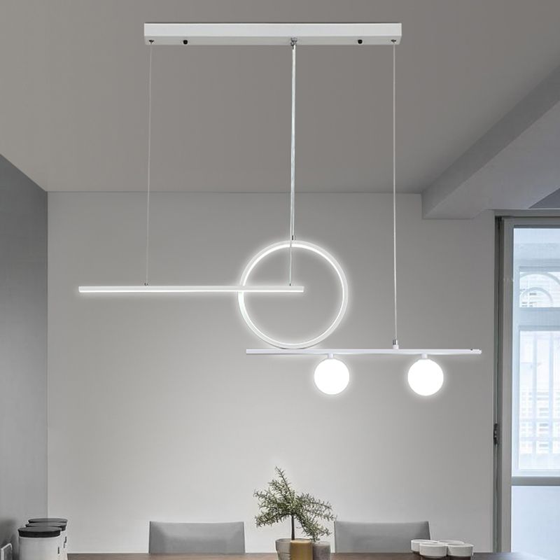 Bar and Circle Suspension Light Modernist Metal Dining Room LED Island Lighting Ideas in Black/White