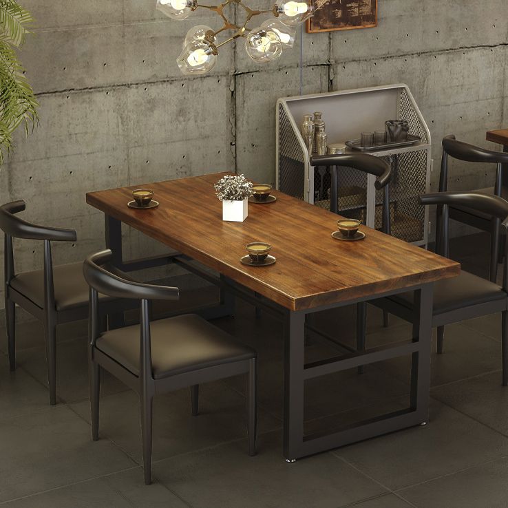 Industrial Dining Table Pine Solid Wood Table with Black Trestle Base for Dining Room