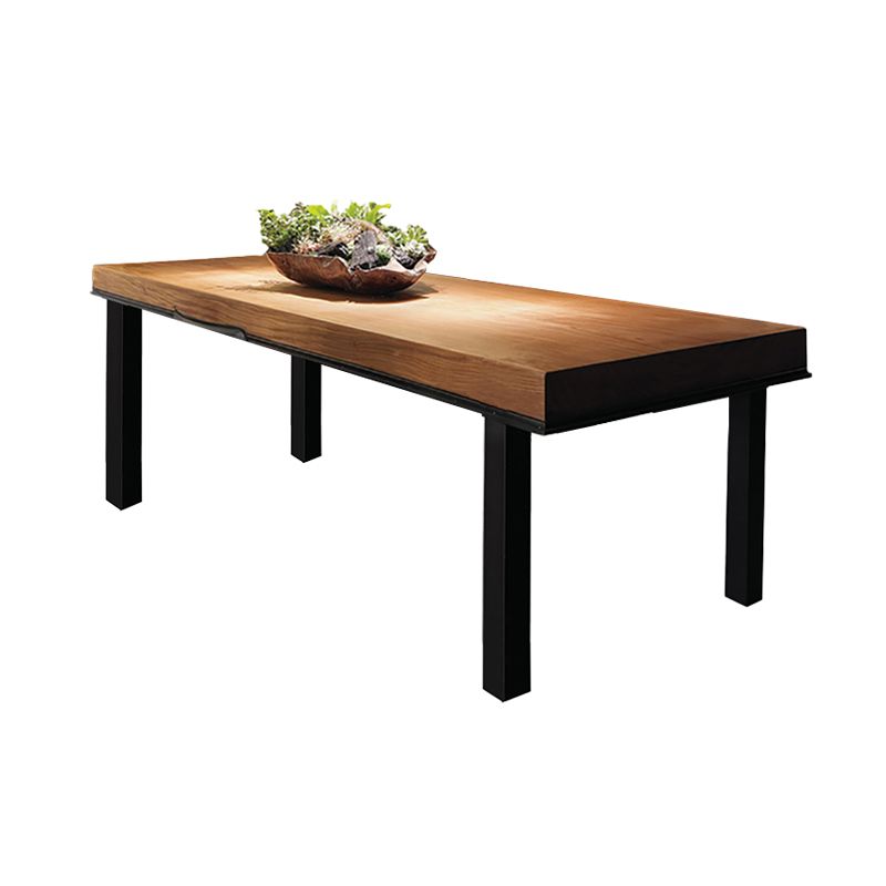 Industrial Rectangle Dining Table Pine Solid Wood Table with 4 Black Metal Legs