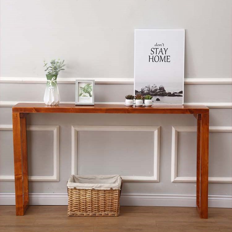 Mid-Century Modern Brown Console Table with Wooden Sled Base