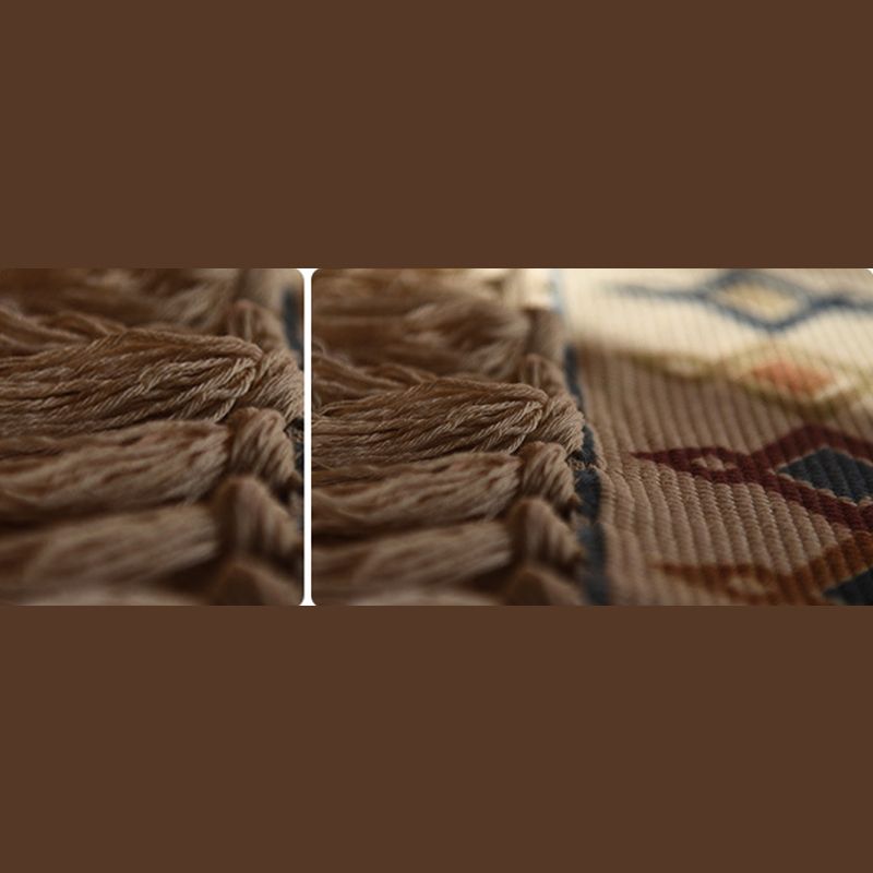 Stylish Beige Ameicana Pattern Rug Polyester Bohemian Area Rug Fringe Carpet for Bedroom