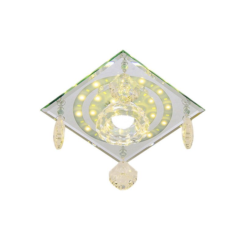 Square Clear Crystal Flushmount Minimalist LED Hallway Close to Ceiling Lighting Fixture