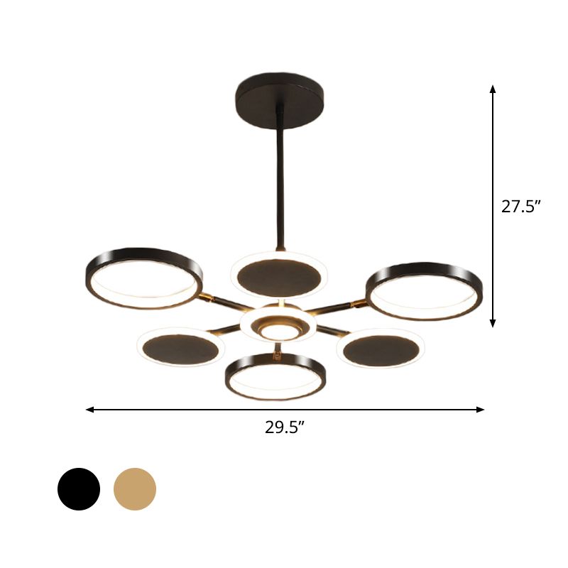 Adjustable Loop Metal Chandelier Lamp Contemporary Black/Gold 6 Bulbs LED Ceiling Pendant Light for Dining Room