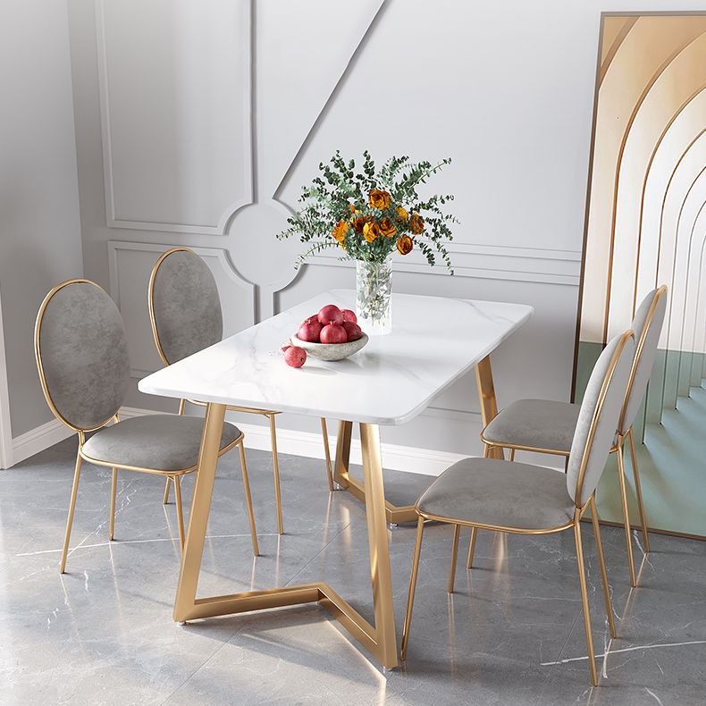 Minimalist Rectangle Shape White Dining Table Sintered Stone Standard Dining Table for Kitchen