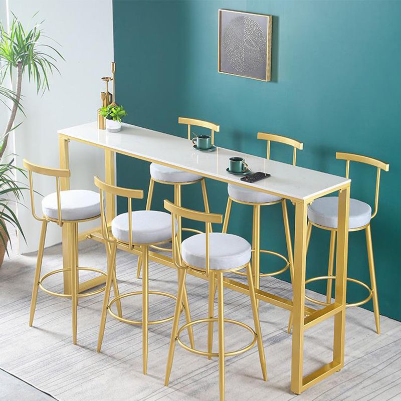 Faux Marble Bar Table Set 1/4/7 Pieces Rectangle Counter Table with Metal Base Stools