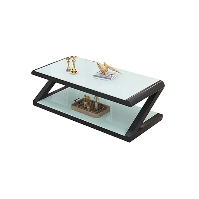 Contemporary Class Top Coffee Table with Steel Frame and Pedestal Base