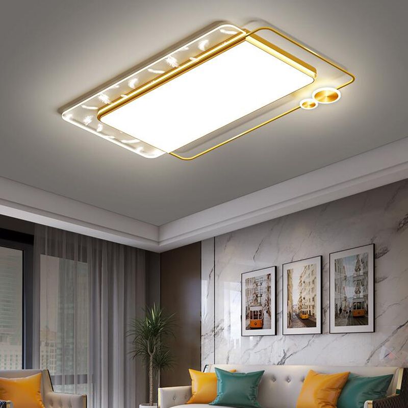 Geometric Feather LED Ceiling Light in Modern Simplicity Wrought Iron Ceiling Fixture for Living Room