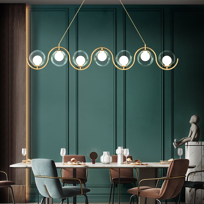 Luce a ciondolo isola d'oro in ferro battuto in stile moderno in vetro di lusso Light Linear Light per sala da pranzo