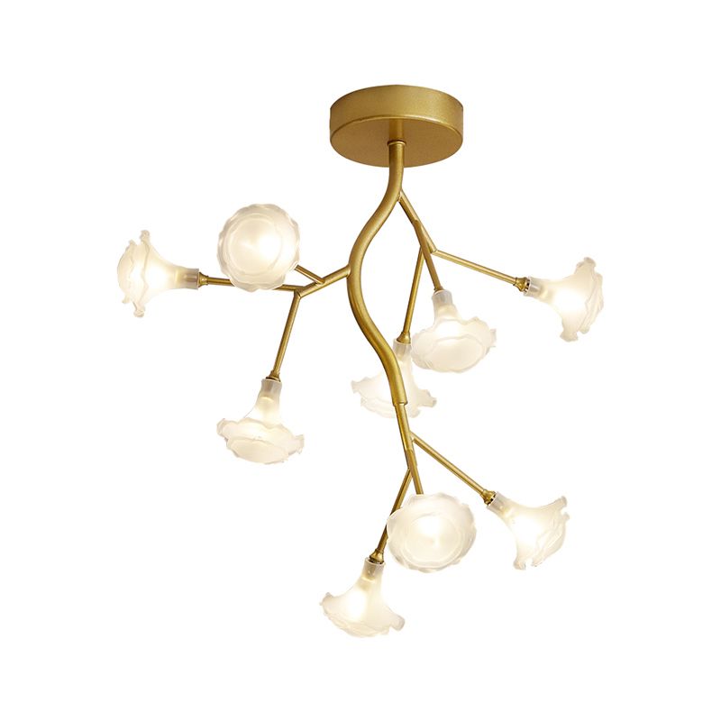Metallic Tree Branch LED Suspension Light Postmodern Chandelier Light with Shade in Gold