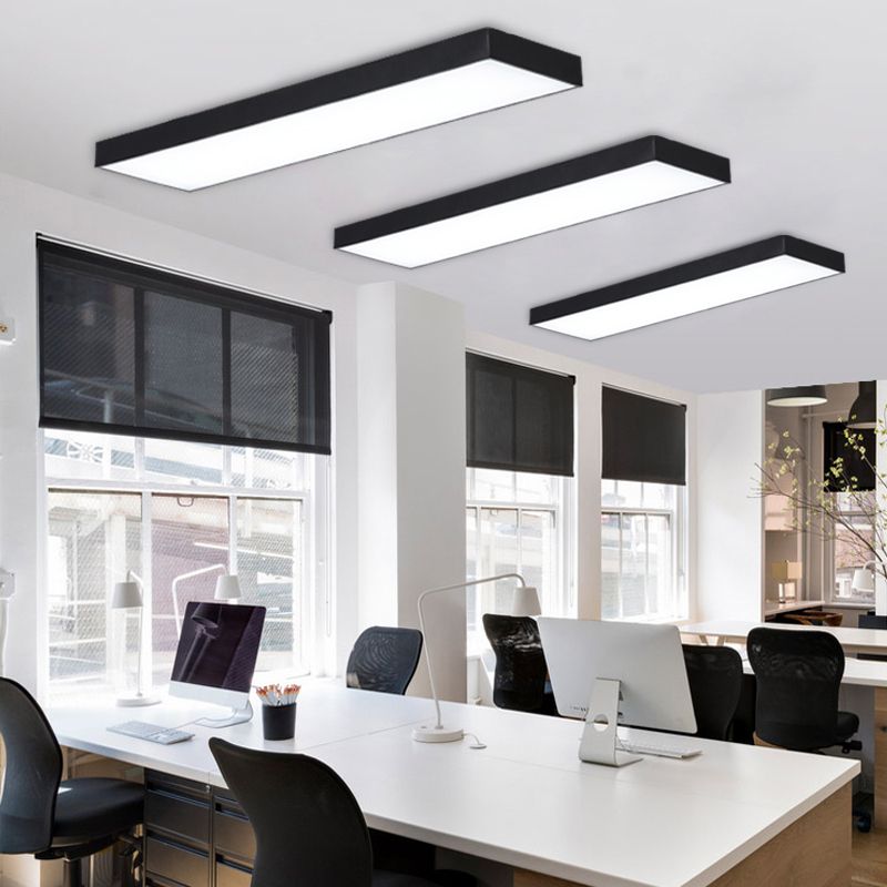 Simplicity Rectangle Flush Ceiling Light Metal Office LED Flush Mount Fixture in Black