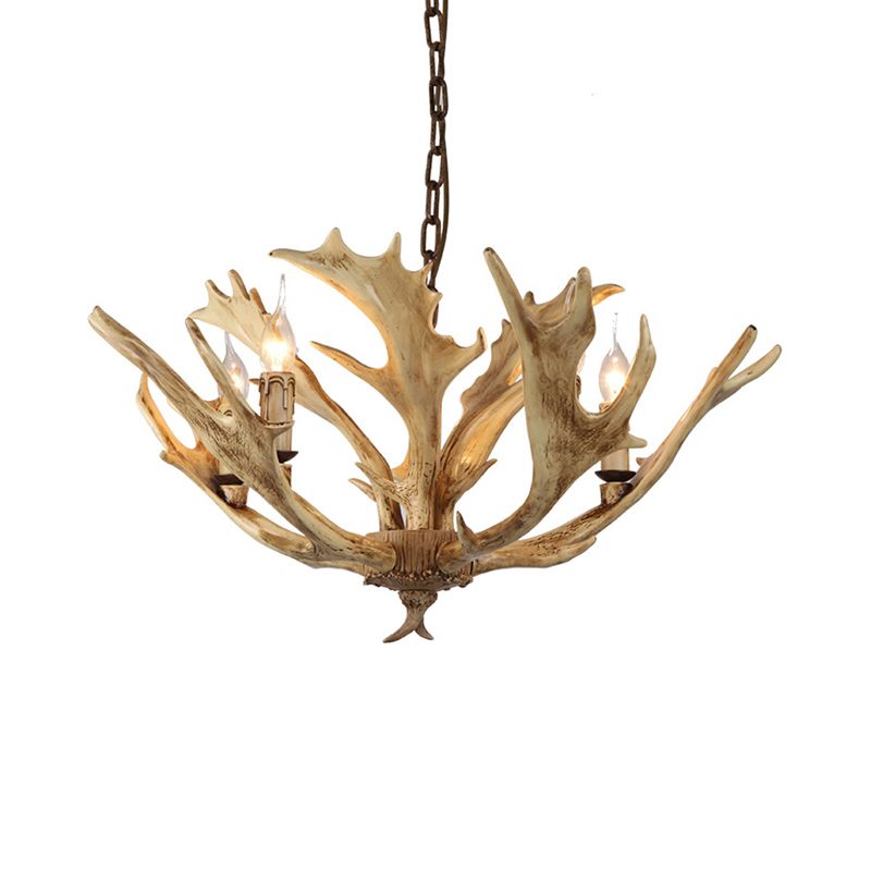 Caffè/avorio a 5 luci illuminazione lampadario in resina rustica candelabra lampada a ciondolo con corna di cervo
