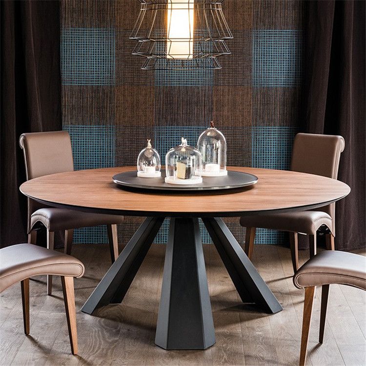 Round Folding Table in Brown Modern Solid Wood Convertible Dining Table
