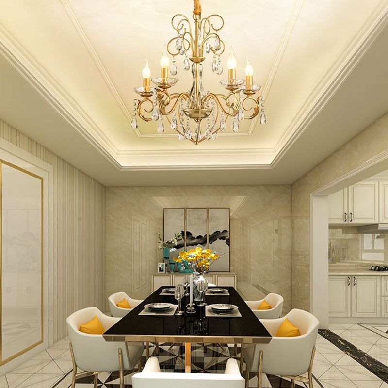 5/8 luces Lámpara colgante de velas de estilo vintage y altura de cristal lámpara colgante ajustable en oro