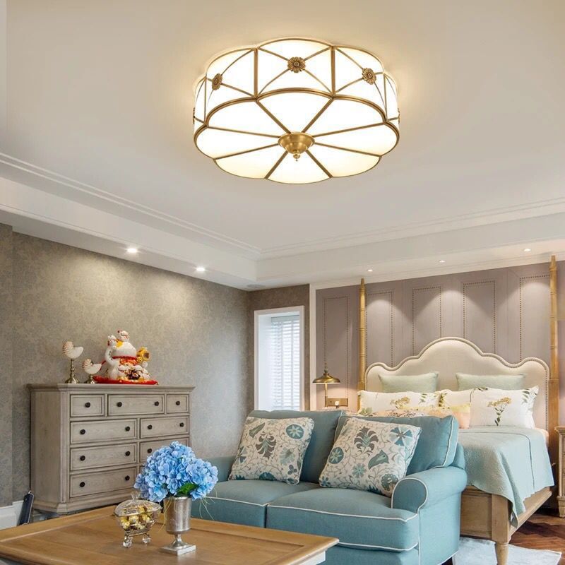 Shaded Living Room Flush Mount Ceiling Light Classic Glass Gold Flush Mount Lighting Fixture