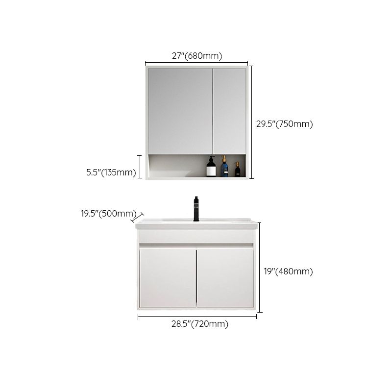 Rectangle Bathroom Vanity Wall-Mounted Mirror Wood Frame Modern Vanity with Doors