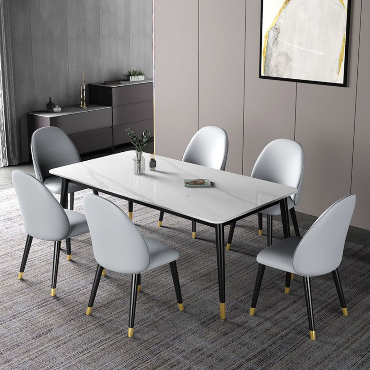 Modern Rectangle Dining Table Set 1/2/3/5/7 Pieces Dinette Set with Sintered Stone Top