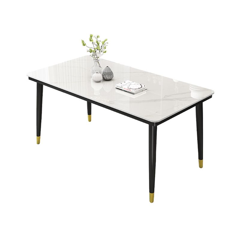 Glam Style Rectangle Dining Table Stone Top Dining Room Table
