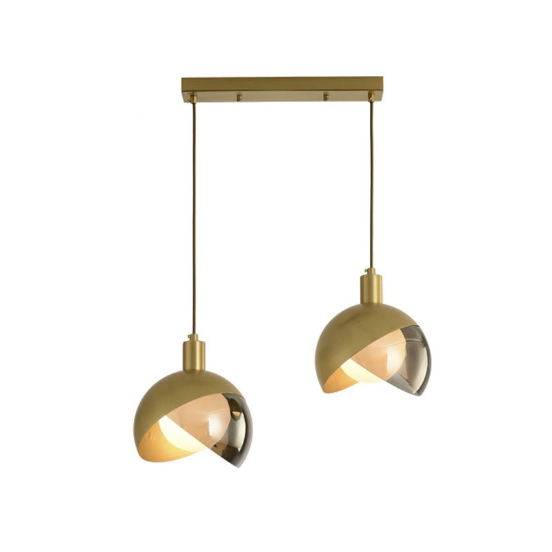 Gold Split Globe Cluster Pendant Light Simple Metallic 2/3 Lights Dining Room Down Lighting with Round/Linear Canopy
