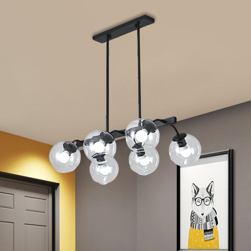 Black Finish Orb Shade Island Lighting 6/8 Lights Modern Glass Linear Pendant for Kitchen Dining Room