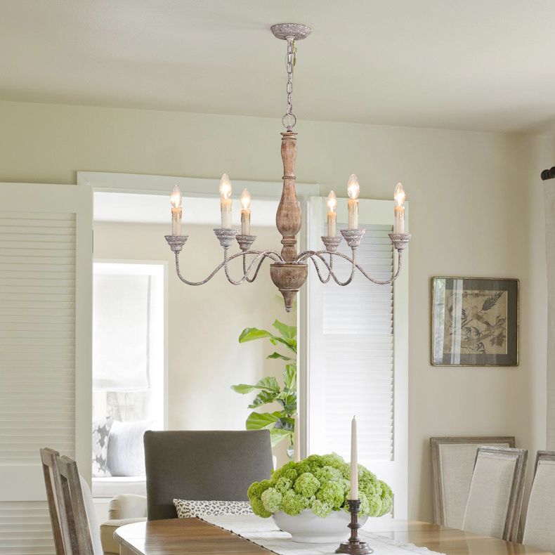 6-Lights American Vintage Candlestick Chandelier with Older Rust Gooseneck Arm 28.5" Wide Rustic Style Hanging Light for Dining Room