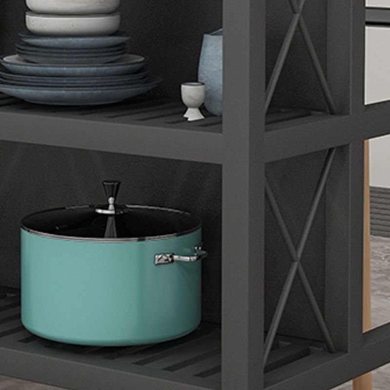 Rolling Kitchen Trolley Cart with Marble/Stone Top and Iron Base Kitchen Cart in Black