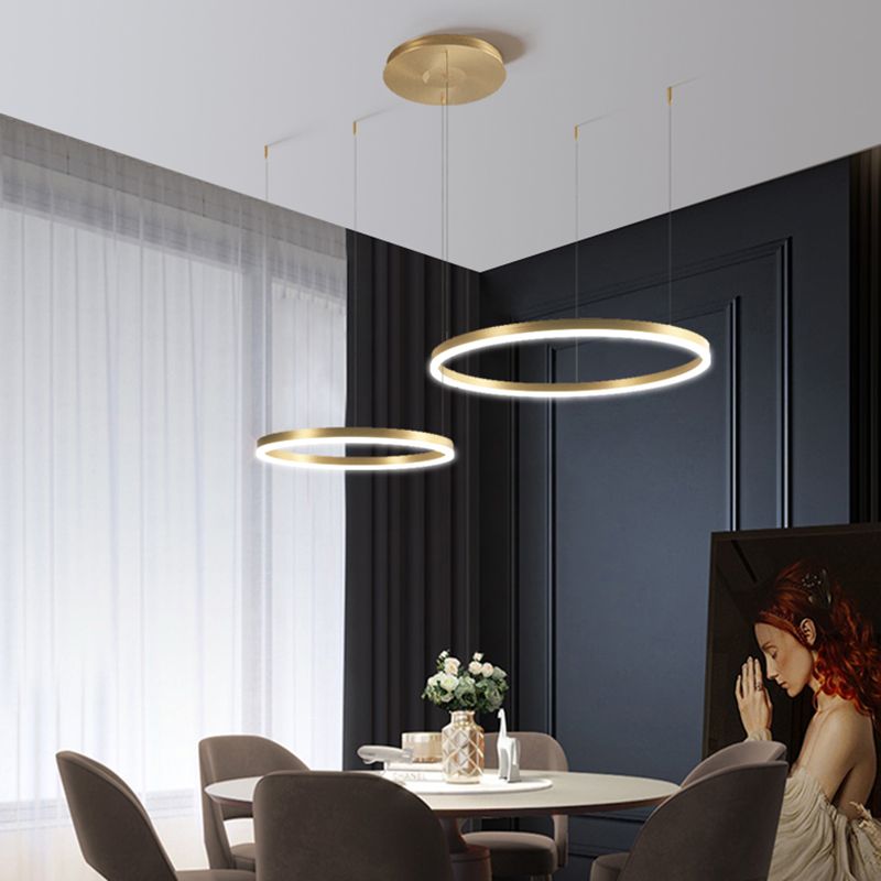 Metallic Ring 2-Layer Chandelier Pendant Lighting Contemporary Gold LED Hanging Light