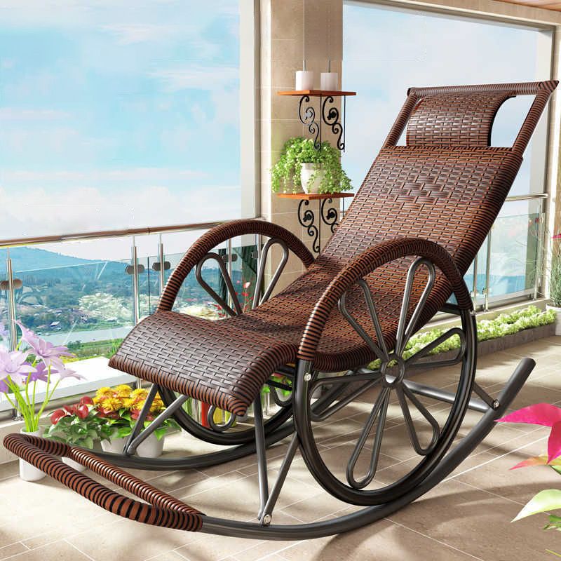 Mid-Century Modern Rattan Rocking Chair Metal Rocking Chair for Living Room