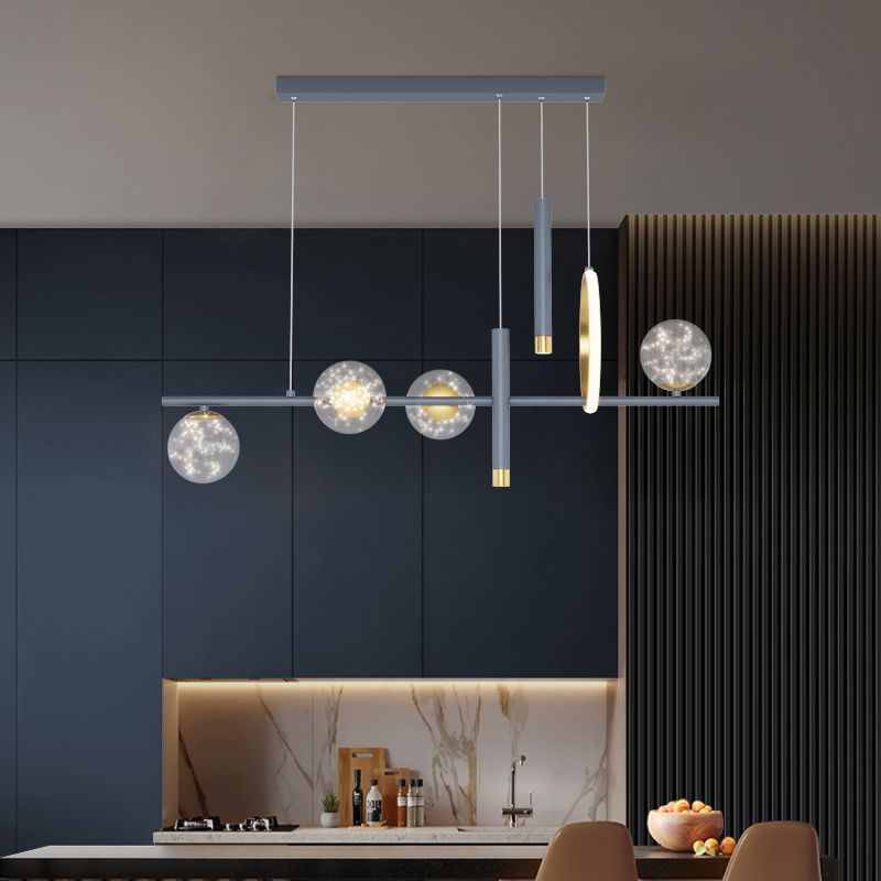 Luz colgante colgante de hierro forjado de la isla LED de lujo de lujo con sombra de vidrio transparente