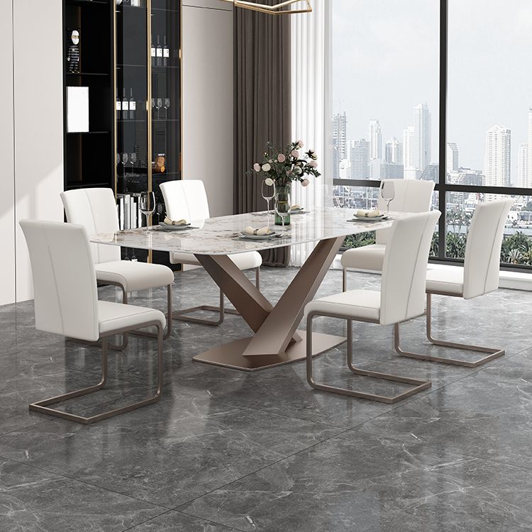 Luxury Sintered Stone Dining Table Rectangle Indoor Table with Gold Metal Pedestal