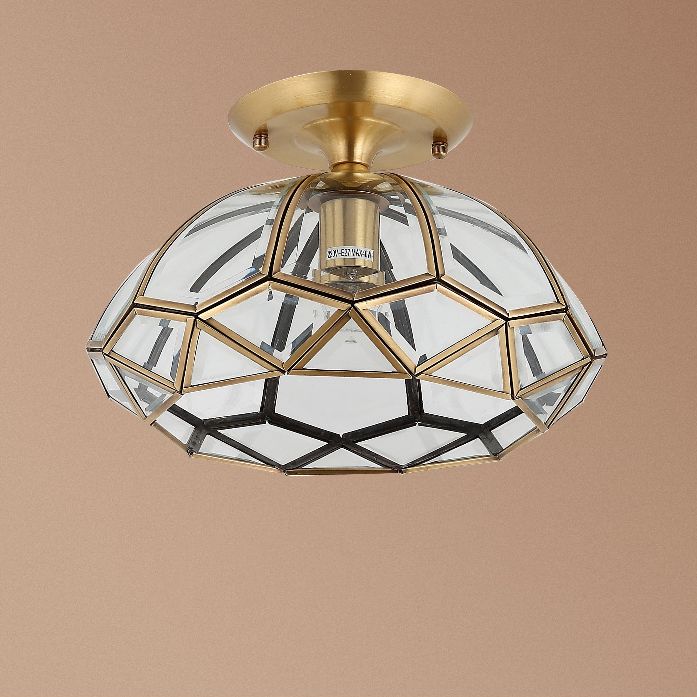 1 Light Bowl Shade Semi Flush Mount Lighting Colonial Style Glass Ceiling Light for Hallway
