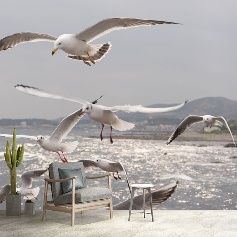Customized Seagulls Mural Environment Friendly Wallpaper for Guest Room Decoration