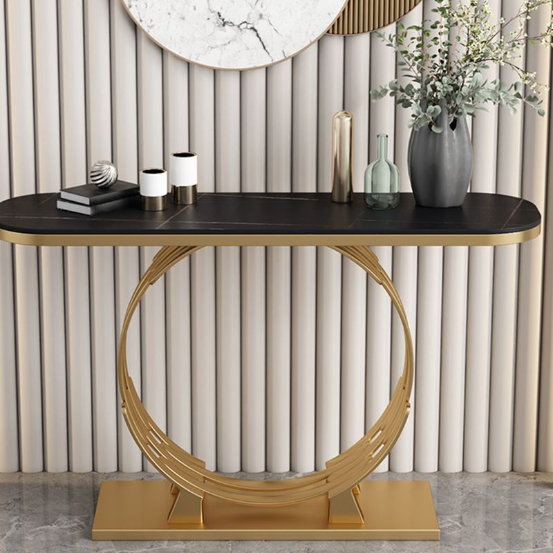 31.5-inch Tall Marble Console Table Glam Oval Accent Table with Shelf