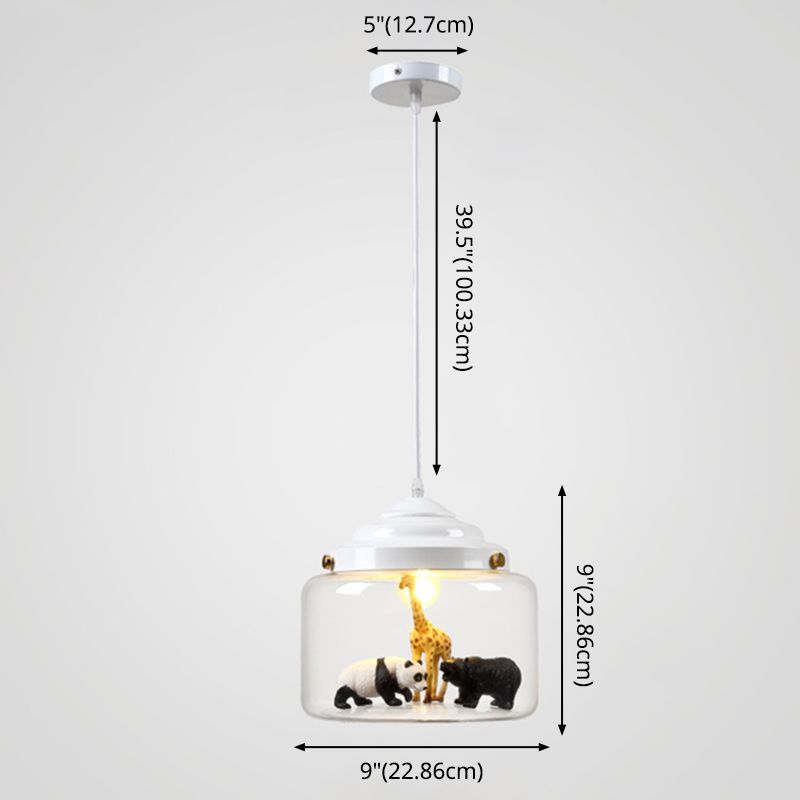 Suspension en verre transparent cylindrique en verre transparent des animaux de dessin animé moderne lampe pour la chambre à coucher pour les enfants (les animaux sont expédiés au hasard)