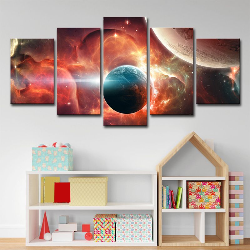 Cool Space Nebula Canvas Wall Art for Boys Bedroom, Orange and Blue, Multi-Piece