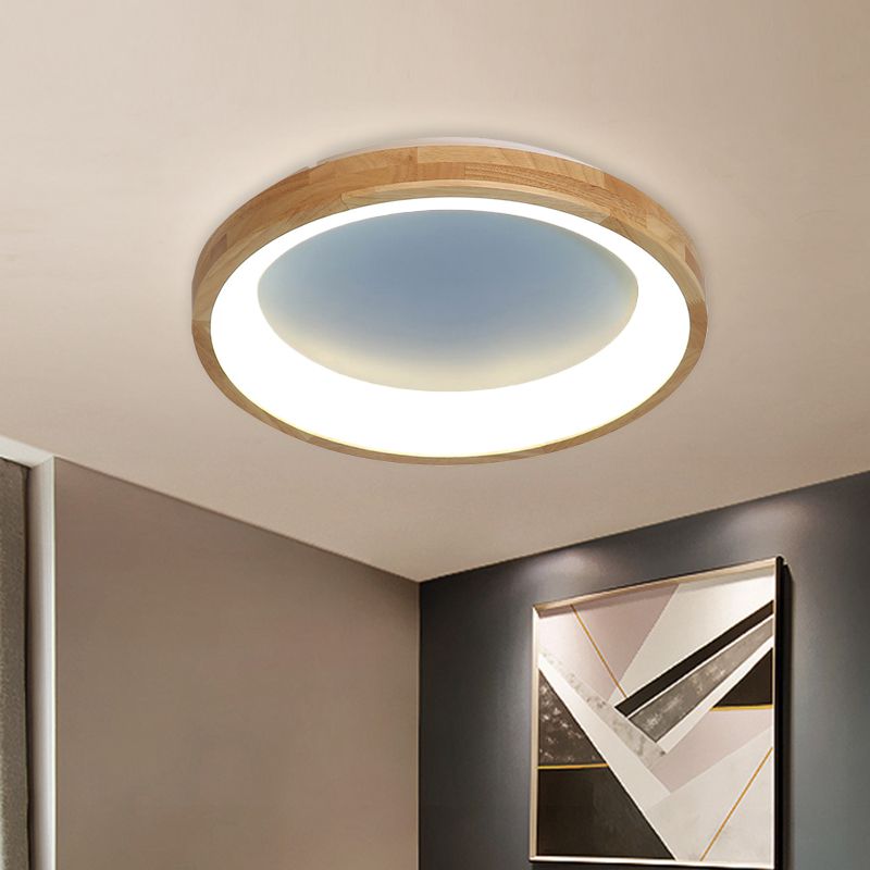 12"/16"/19.5" Wide Dented Circular LED Flush-mount Light Nordic Style Wood and Acrylic Ceiling Light for Hallway