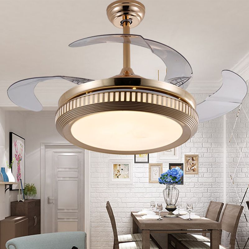 Metall Gold/White Semi Flush Circle LED 42 "breit zeitgenössische 4 Klingen Hängende Lüfterbeleuchtung, Fernbedienung/Frequenzumwandlung und Fernbedienung