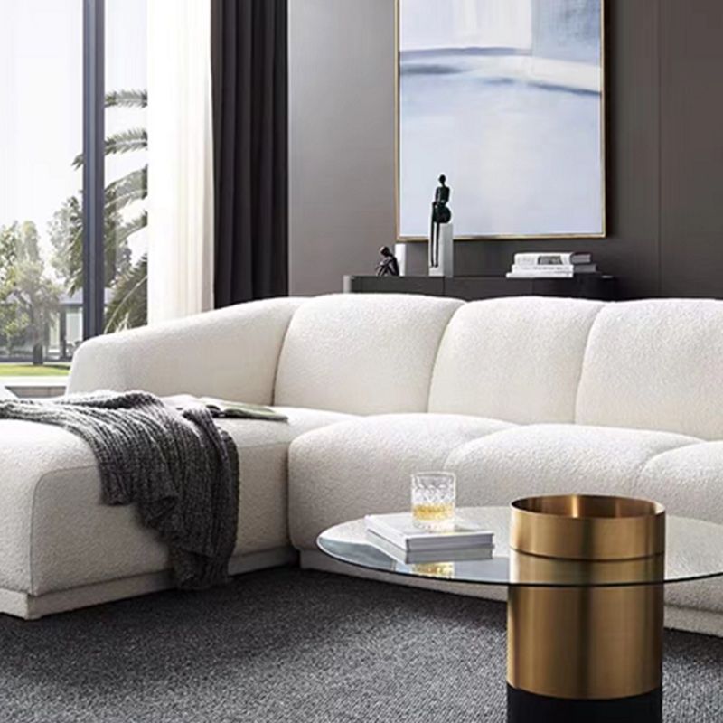 Minimalist Wool Sofa with Chaise in White 29.1" H Fabric Sofa