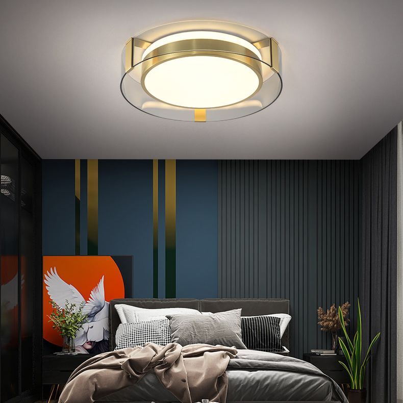 Geometry Shape Ceiling Lamp Modern Copper Flush Mount with Glass Lampshade for Bedroom