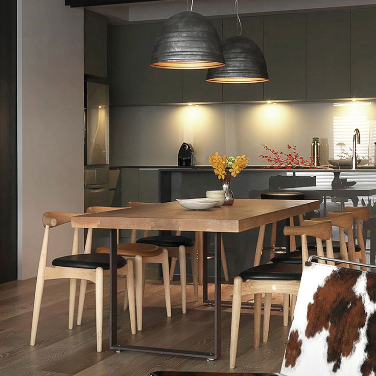 Standard Solid Wood Top Dining Set with 2 Black Metallic Legs for Dining Room Furniture