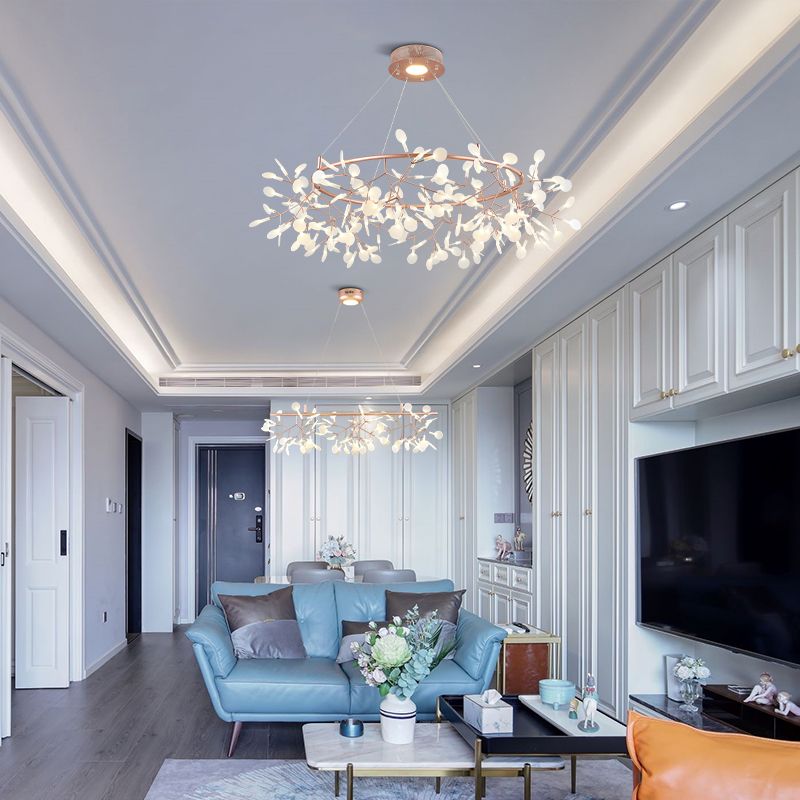 Rose Gold Sputnik Pendant Light in Modern Creative Style Stainless-Steel Firefly Ceiling Light with Acrylic Shade