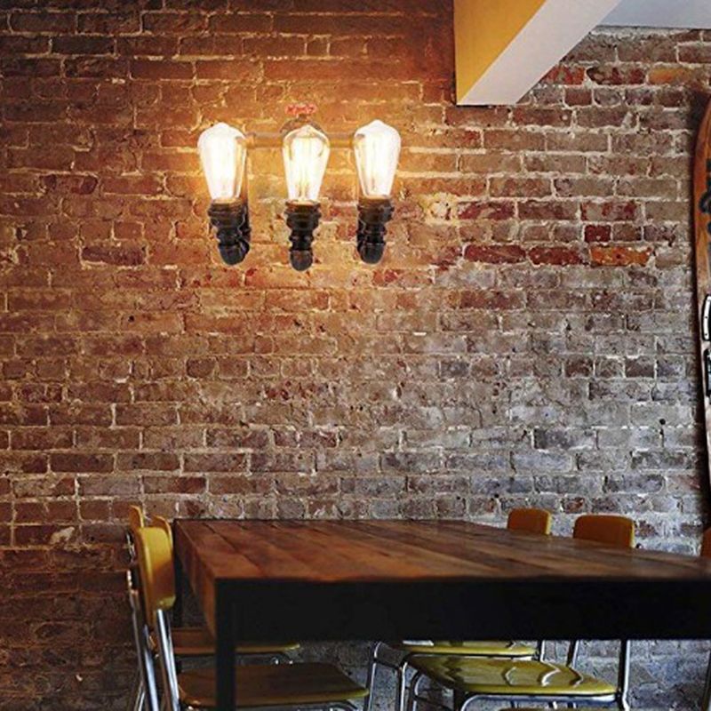 Metal Industrial Wall Sconce Pipe Shape Wall Light for Living Room in Rust
