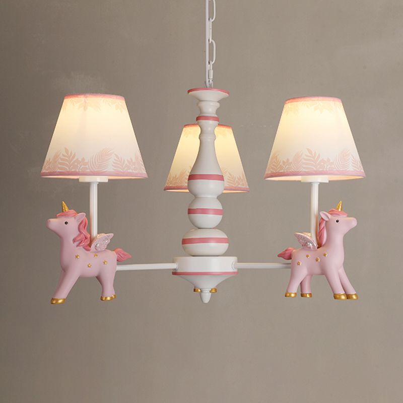 Childrens Unicorn Chandelier Lighting Resin Nursery Pendant Light with Empire Shade