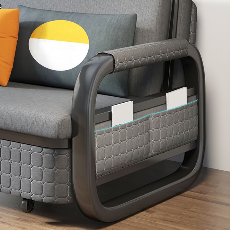 Cotton Blend Modern Square Arm Sofa Bed in Grey with Storage