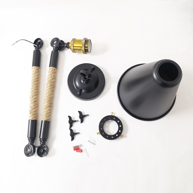 Industrial Rope Wall Sconce Cone Shape Wall Light with Metal Shade for Living Room