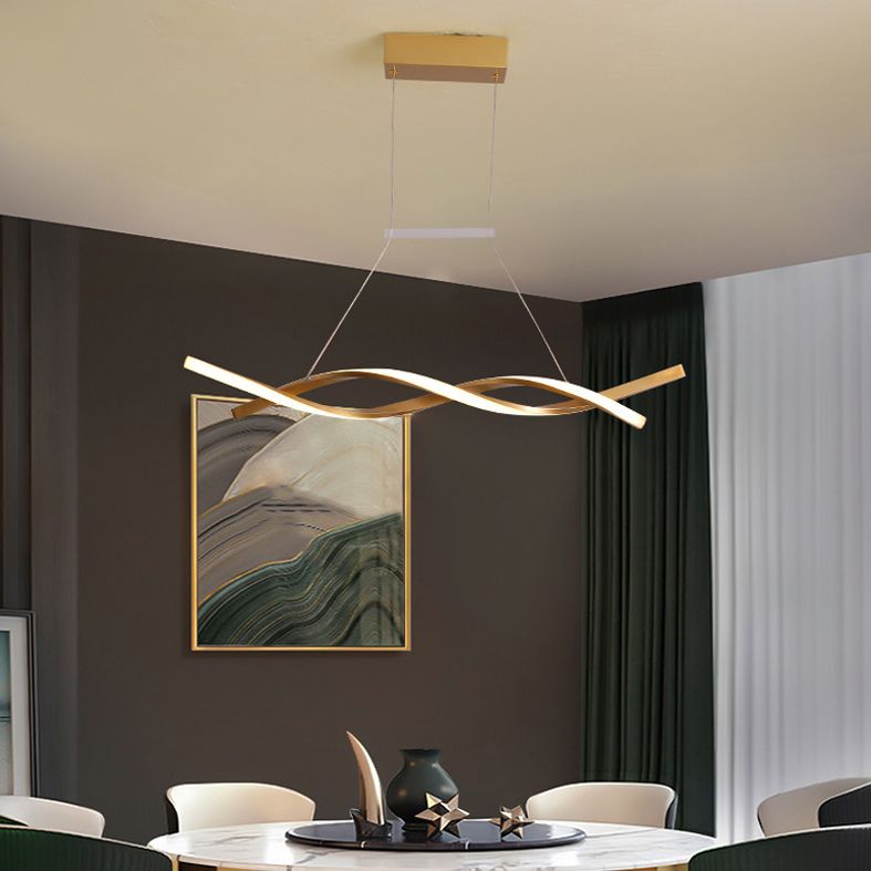 Metal Shaded Island Chandelier Light Minimalist Style LED Gold Pendant Lighting Fixture