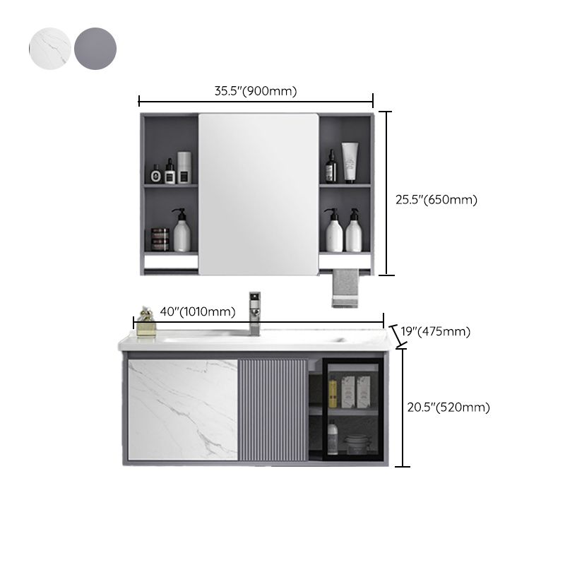 Modern Wall Mount Sink Vanity Metal Bathroom Vanity Cabinet with Mirror Cabinet
